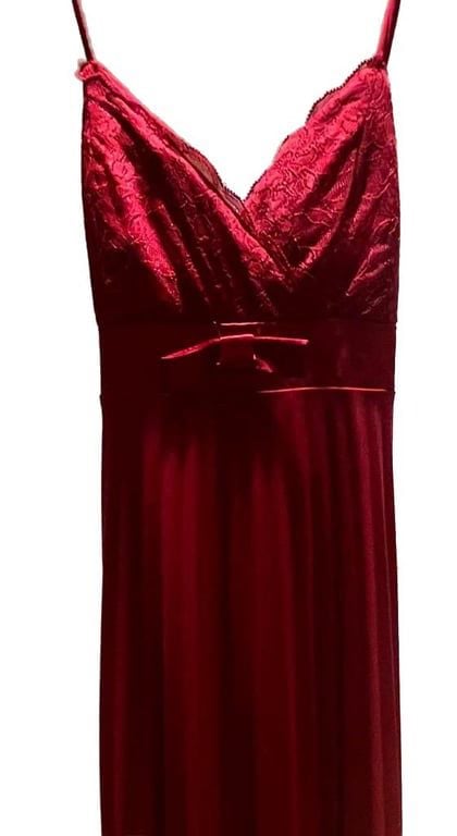 Elegant Burgundy Lace Bodice Evening Gown 4
