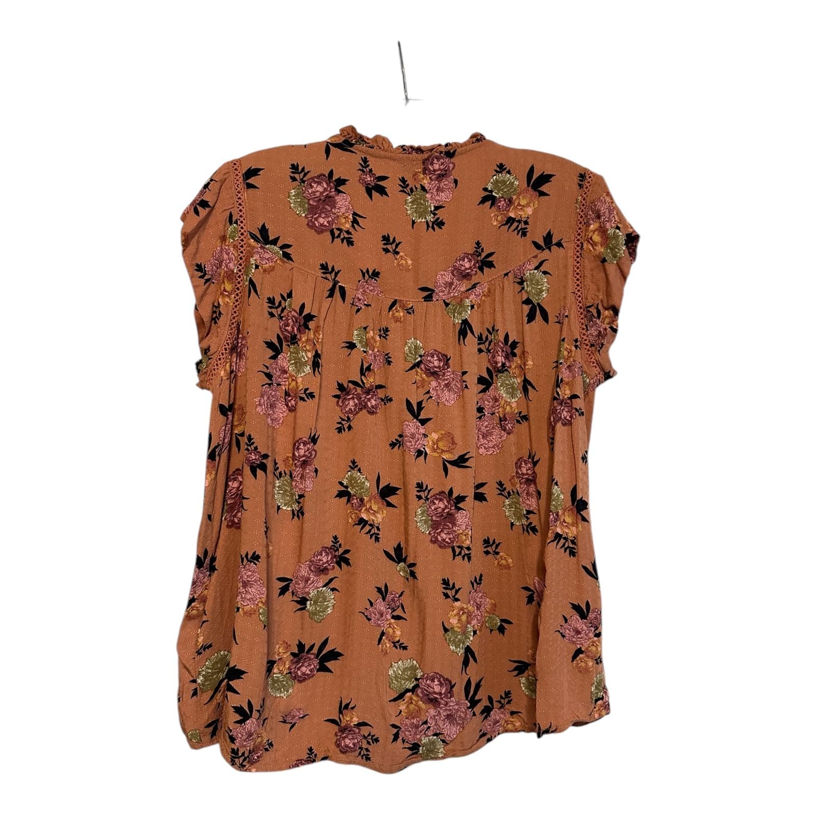 Buffalo David Bitton Womens MED Orange and Pink Floral Cap Sleeve Blouse 3