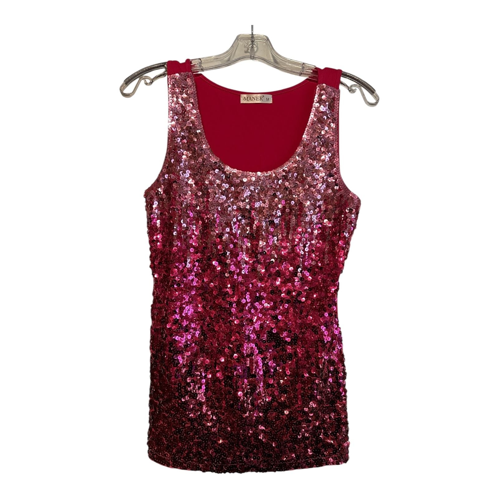 Maner Womens MED Pink Stretch Ombré Sequin Tank 2