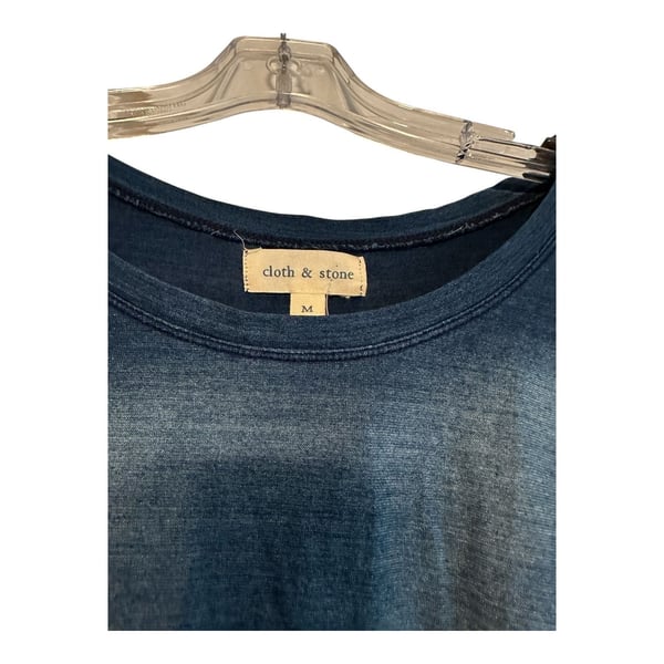 Anthropology Cloth & Stone Womens MED Blue Ombre Blouse Adj Flare Sleeve Plaid
