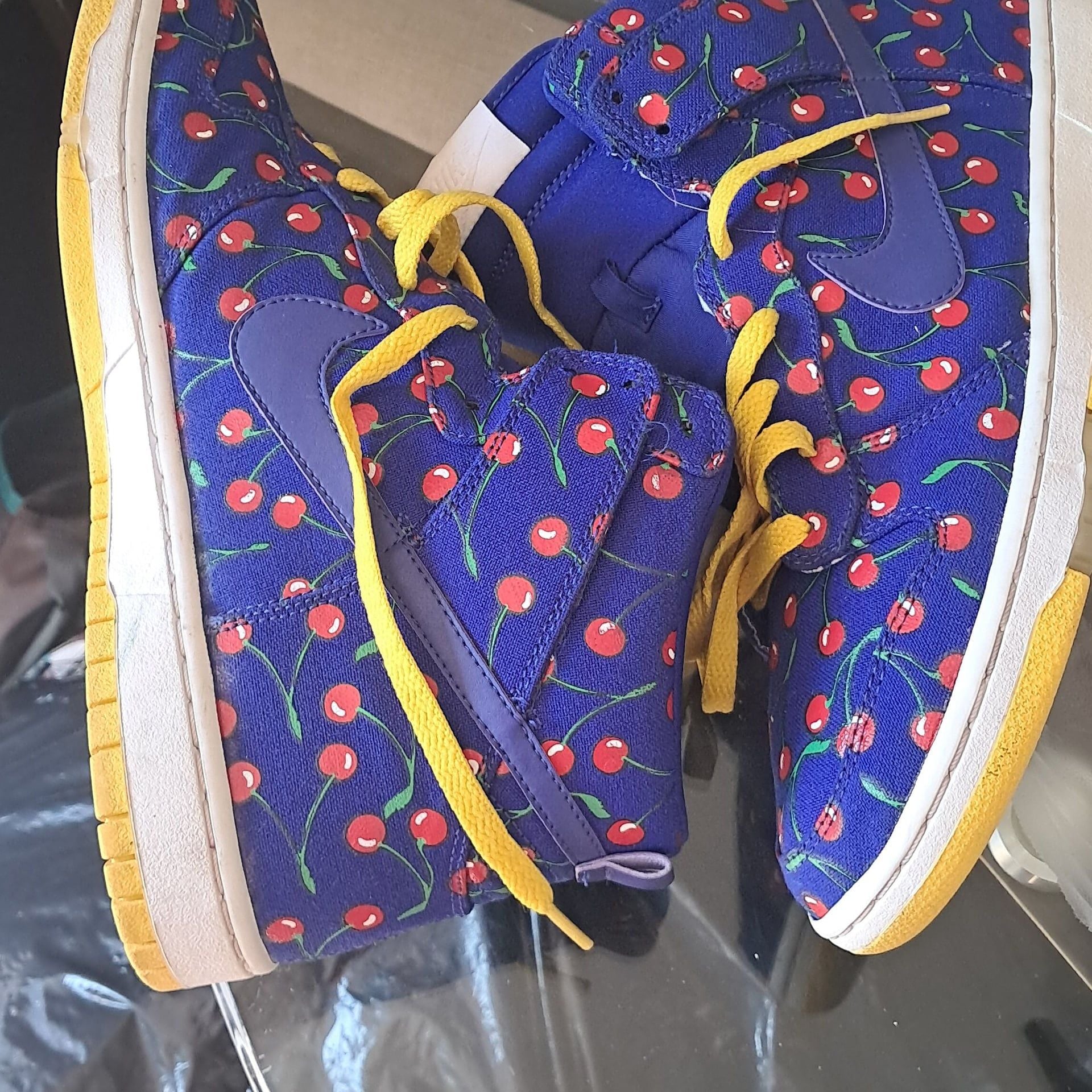 Nike Women's Blue Cherries Print Hightop Dunk Sneakers 9 3