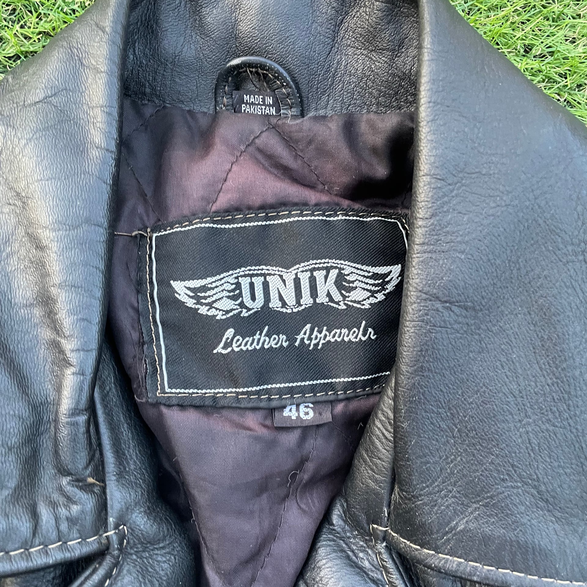 Unik Black Leather Motorcycle Biker Jacket - Men's Size 44 3