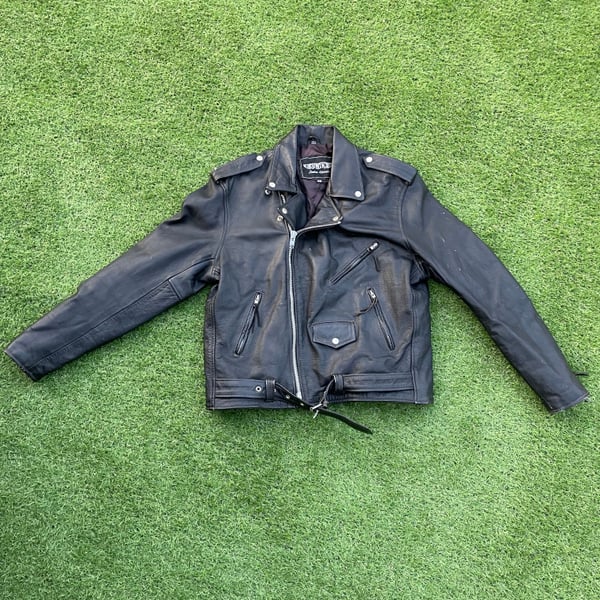 Unik Black Leather Motorcycle Biker Jacket - Men's Size 44