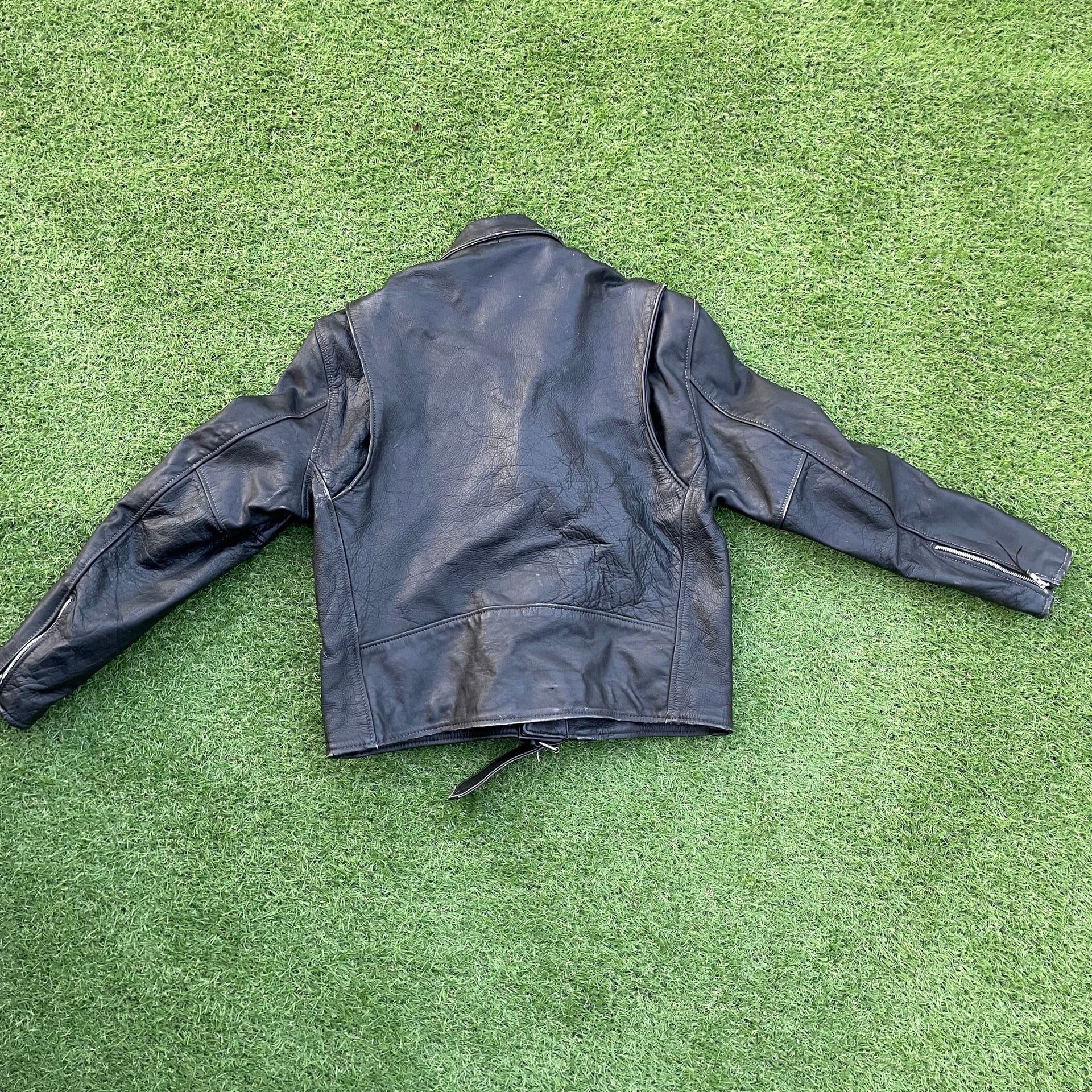 Unik Black Leather Motorcycle Biker Jacket - Men's Size 44 2