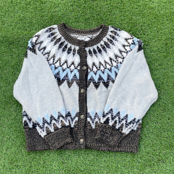 LUCKY BRAND Fair Isle Long Cardigan Sweater In Oatmeal Medium Viral NWT