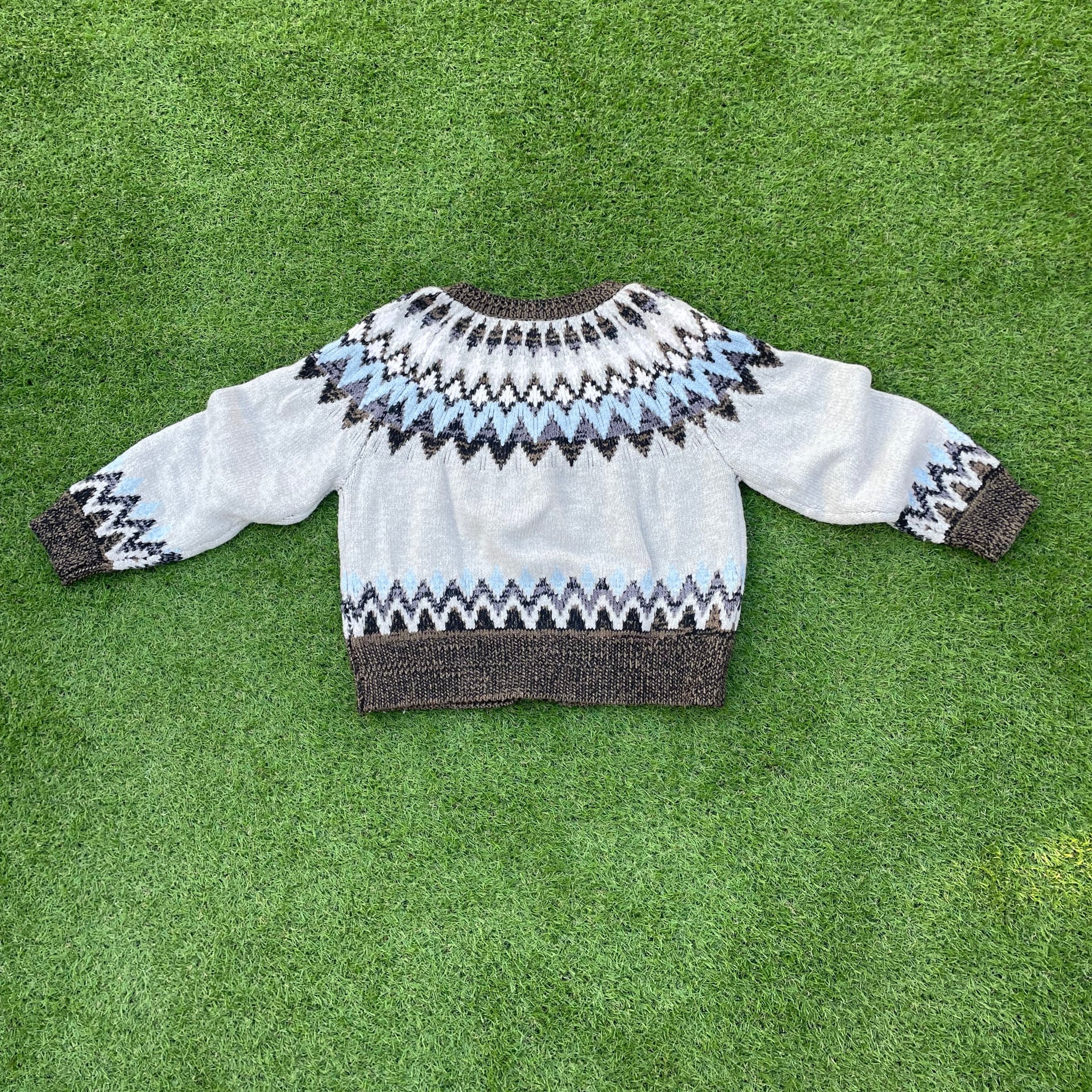 LUCKY BRAND Fair Isle Long Cardigan Sweater In Oatmeal Medium Viral NWT 2