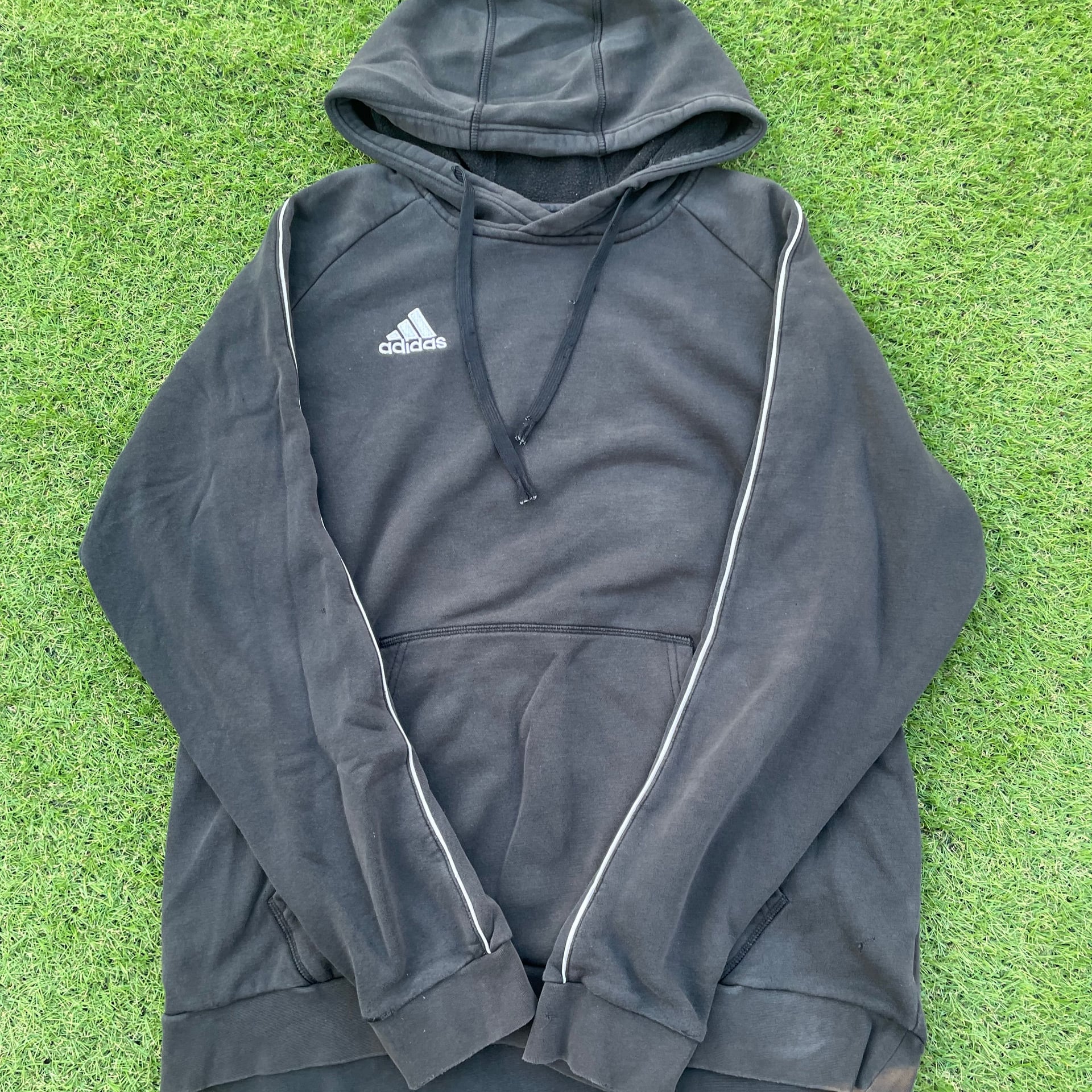 Adidas black windbreaker jacket with white strip on sleeves 1