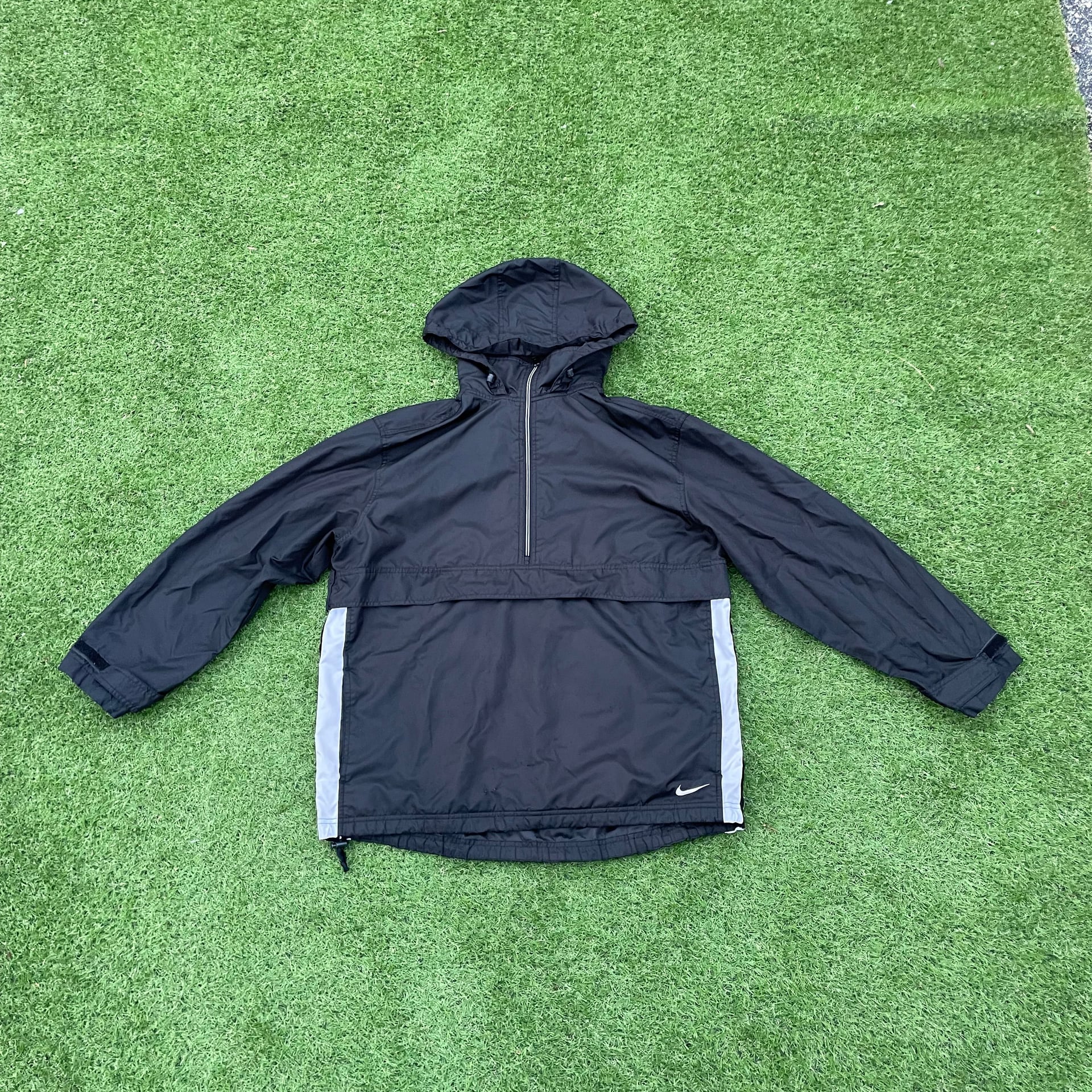 Vintage Nike Windbreaker Black White Stripe Swoosh Pullover Jacket 90's Men's Oversized XL - Canada, CA 1