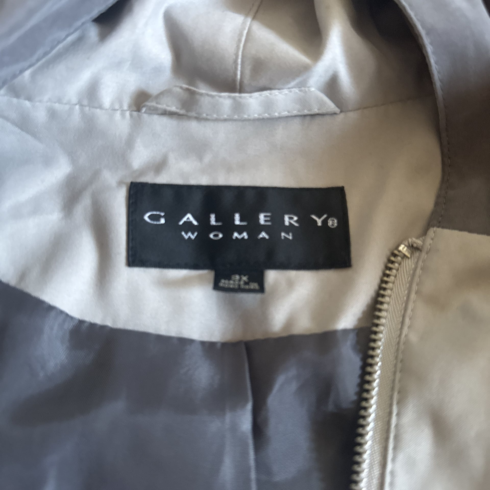 Gallery Womens Hooded All Weather Rain Coat Beige Zip & Button Size L 2