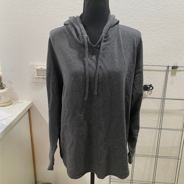 Charcoal Gray Hooded Sweatshirt with embroidered sleeves Size XL
