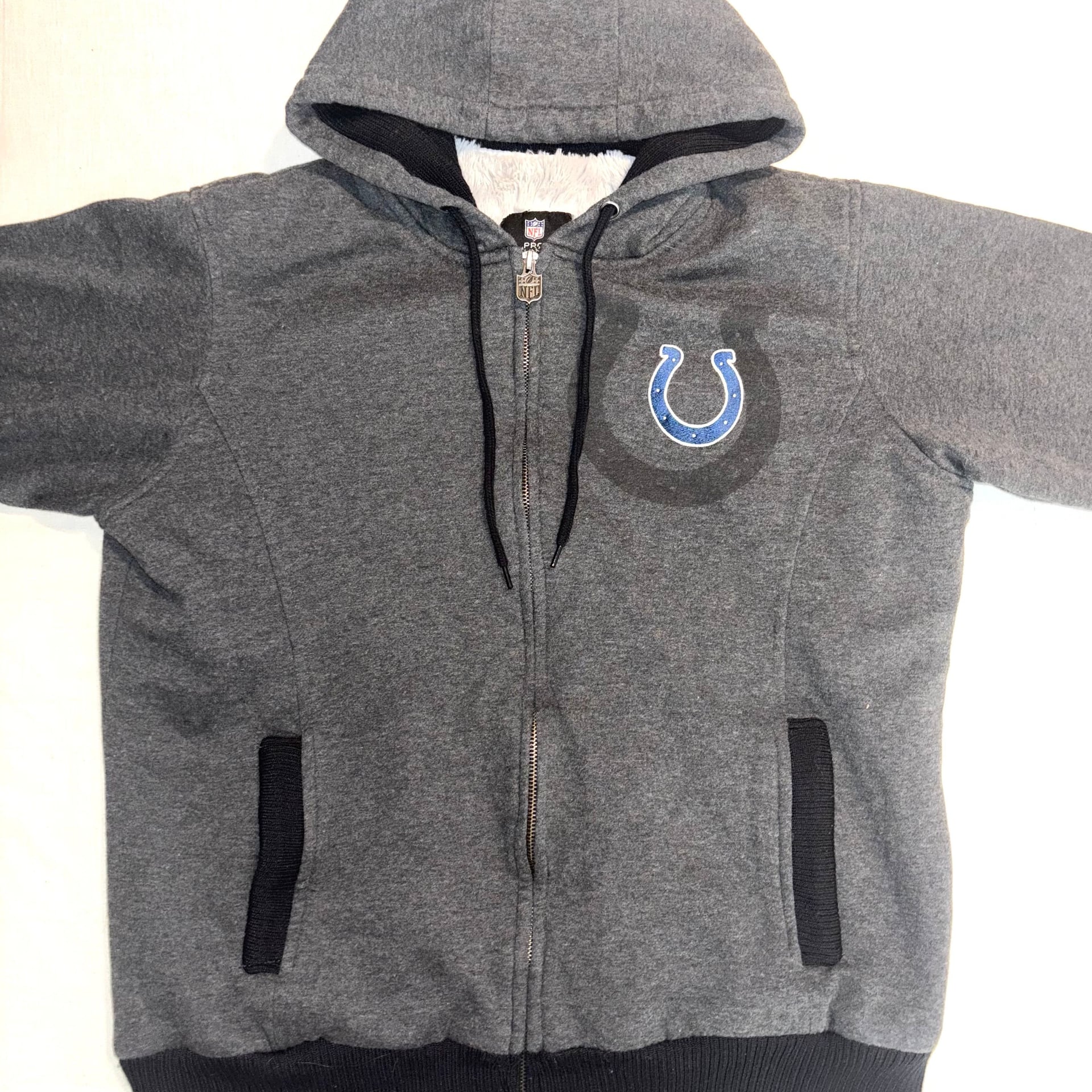 Indianapolis Colts Full Zip Up Hoodie Sherpa Lined Men Medium NFL Pro Line Heavy 1