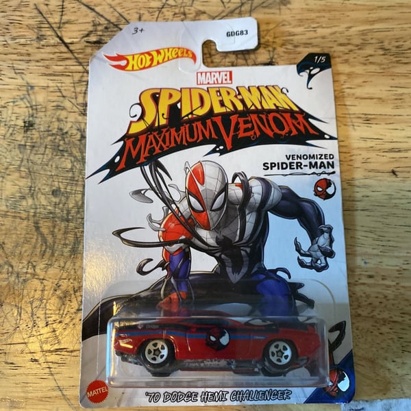 HOTWHEELS SPIDERMAN MAXIMUM VENOM CAR SET OF 5 MARVEL EL CAMINO DODGE CHALLENGER