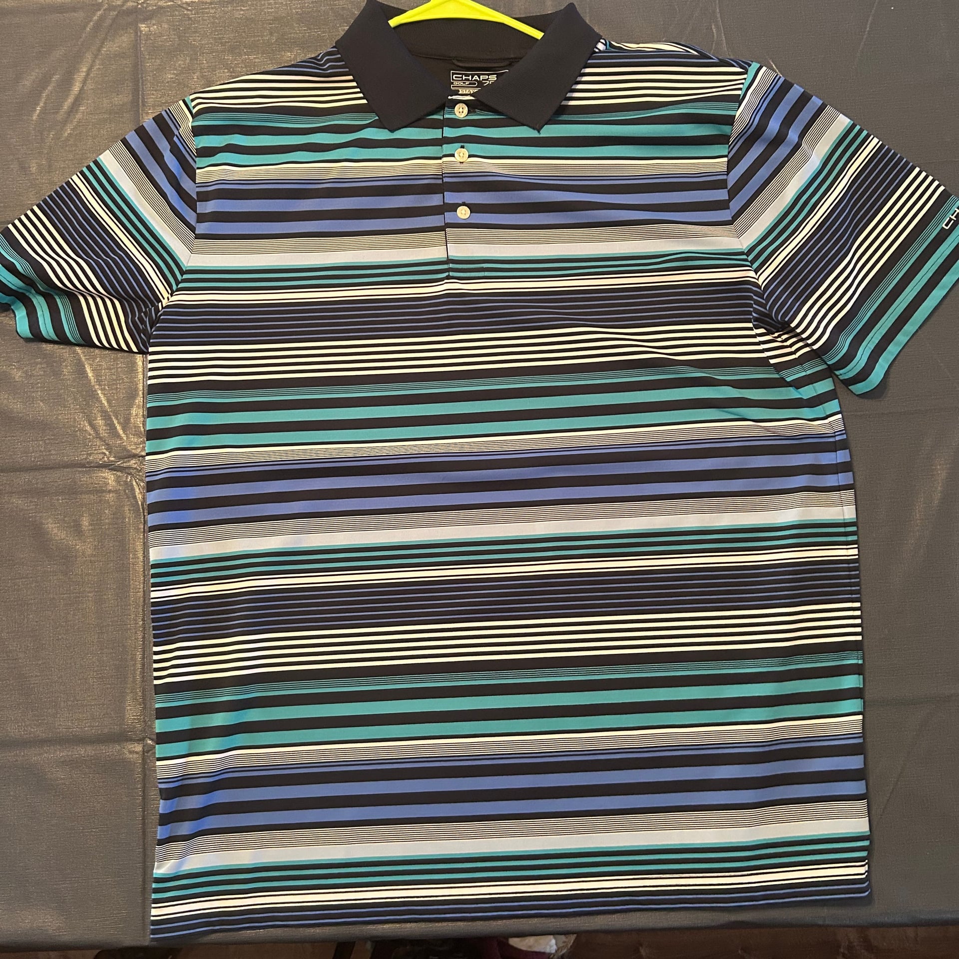 Chaps 78 Golf Stay-Dry Men L Polo Shirt Short Sleeve Striped polyester blend 1