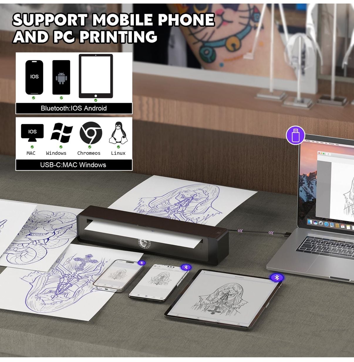 Wireless Tattoo Stencil Printer with Bluetooth 3