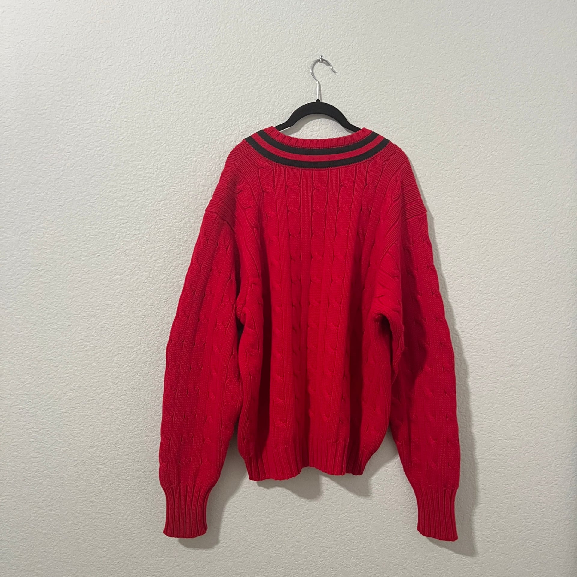 Polo Ralph Lauren Vintage Red Cable Knit V-Neck Cricket Sweater Mens XL 4