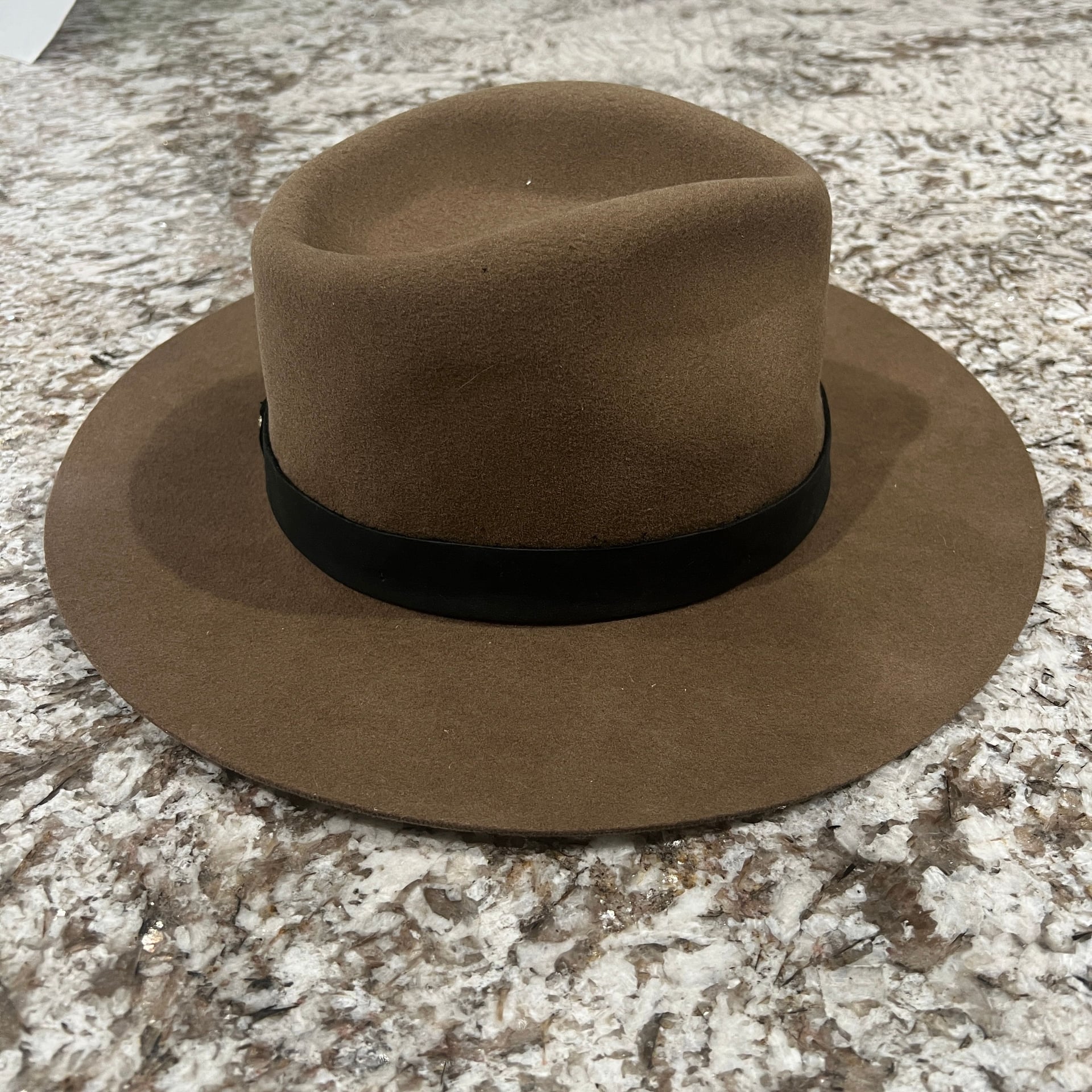 Janessa Leone Brown Black Leather Trim Band Wool Felt Hat Size Medium 2