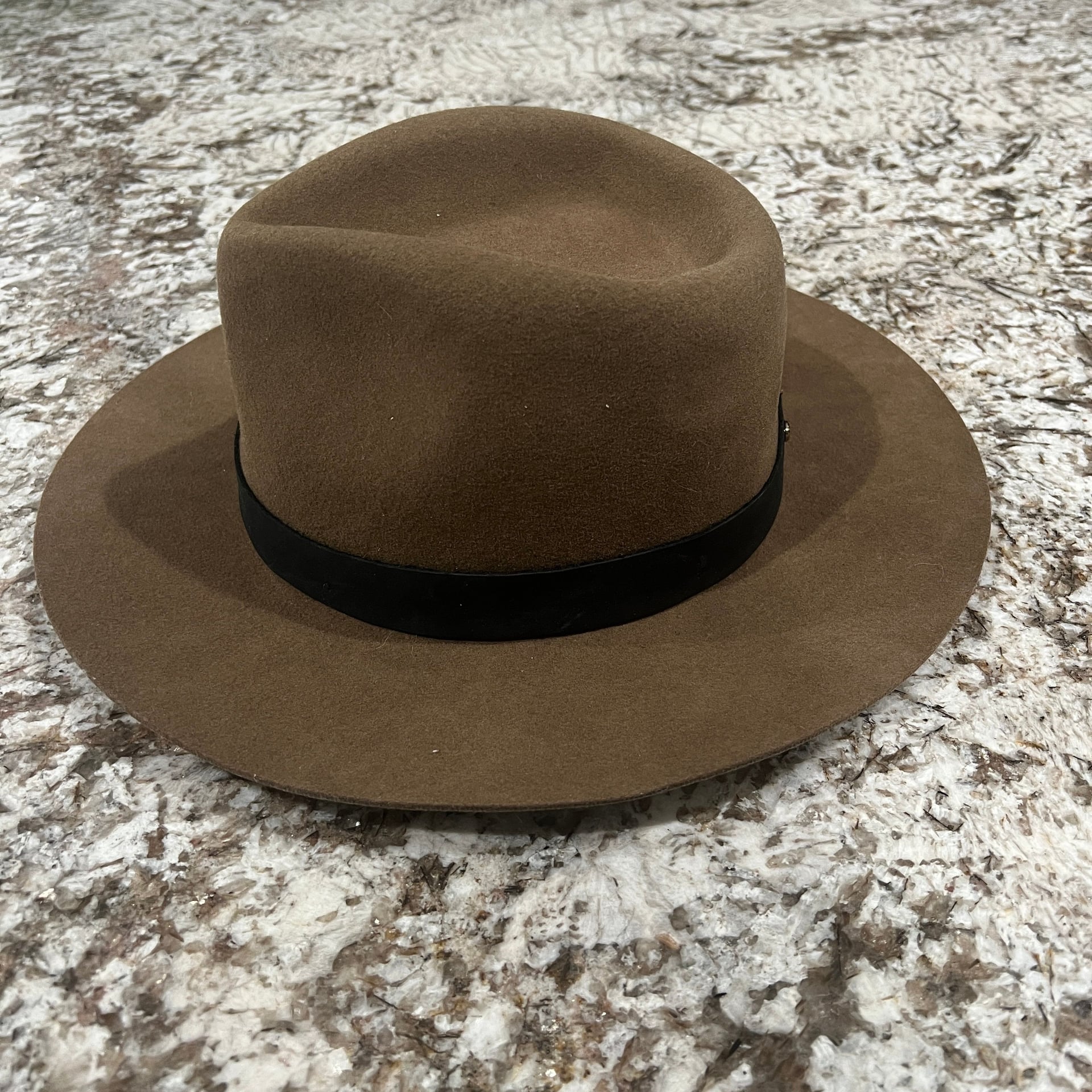 Janessa Leone Brown Black Leather Trim Band Wool Felt Hat Size Medium 3