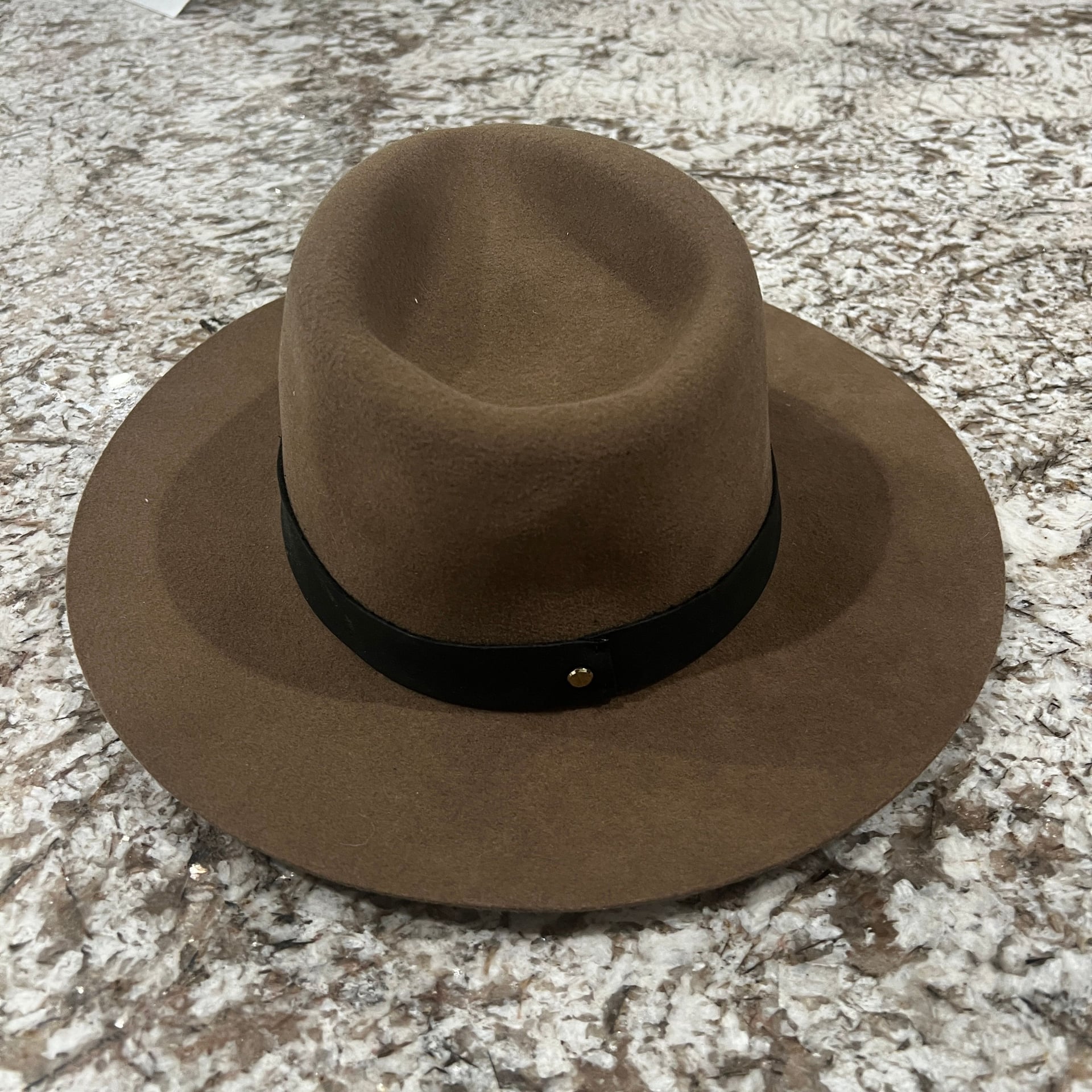 Janessa Leone Brown Black Leather Trim Band Wool Felt Hat Size Medium 4