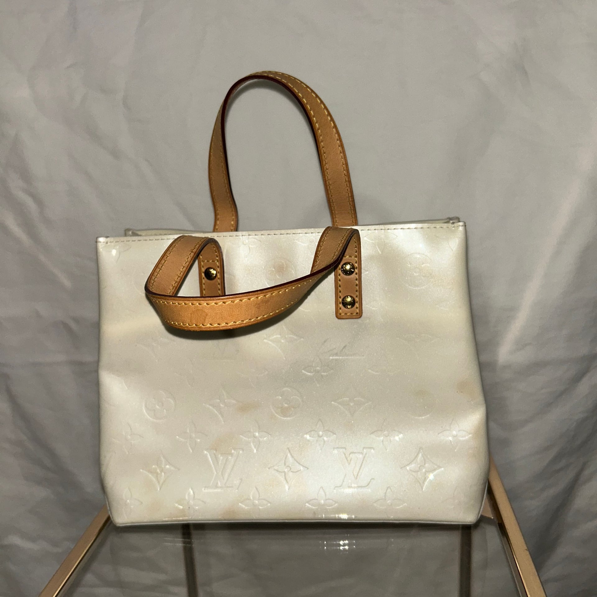 Authentic Louis Vuitton Vernis Reade PM Hand Bag Pearl White Cream M91336 3