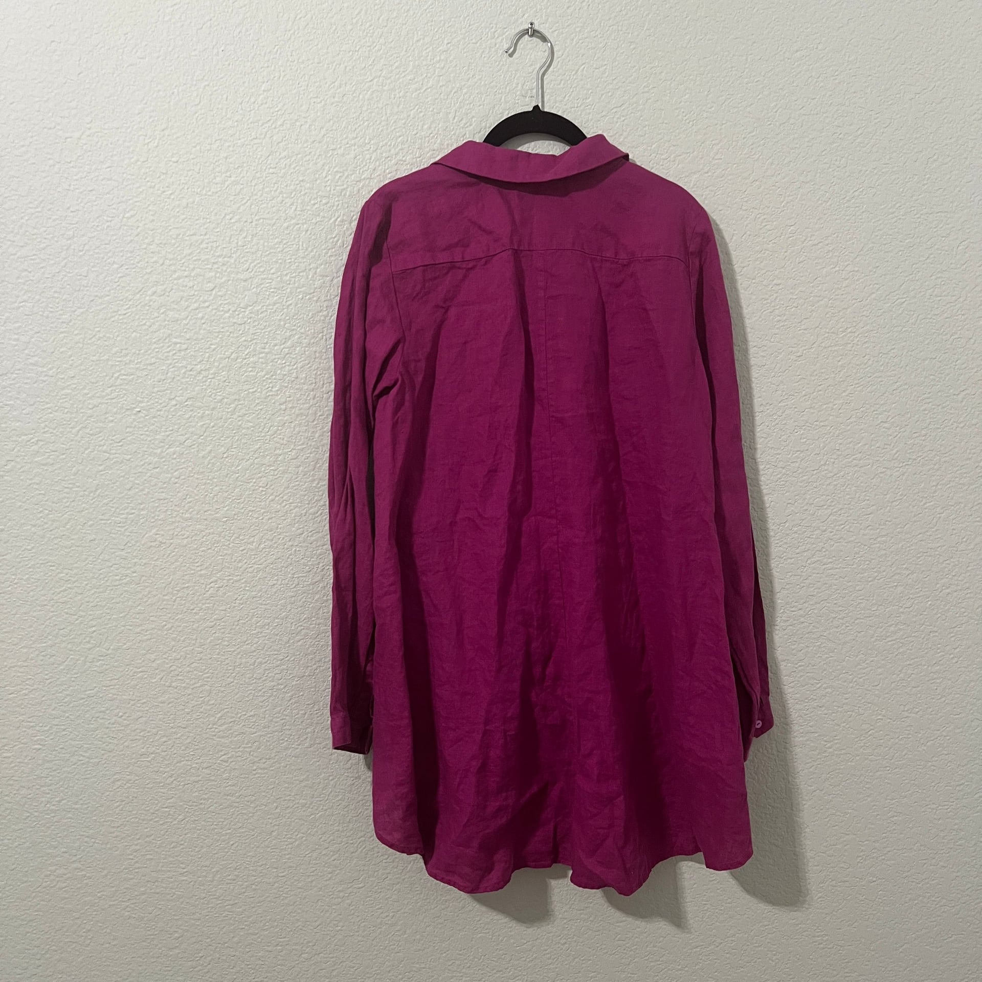 Eileen Fisher Classic Collar Organic Linen Shirt Cerise Purple Size XS 4
