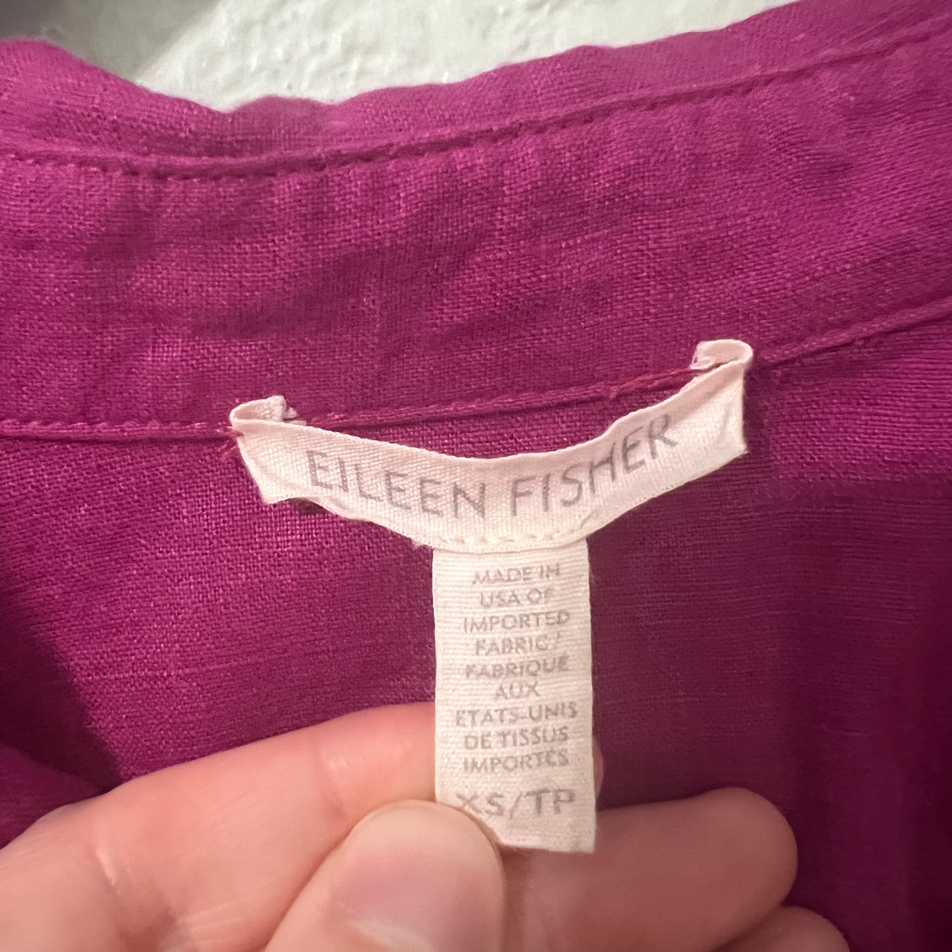Eileen Fisher Classic Collar Organic Linen Shirt Cerise Purple Size XS 3