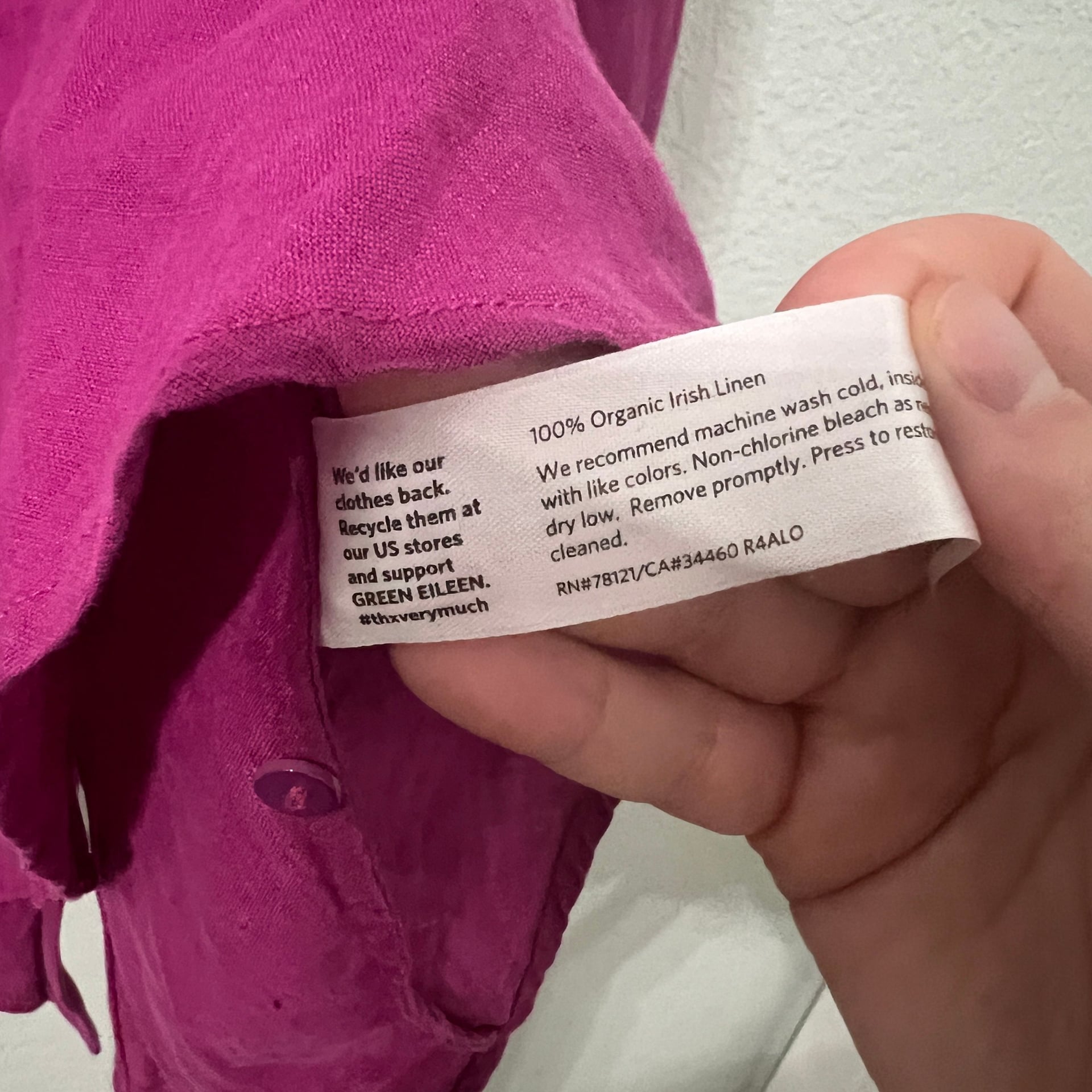 Eileen Fisher Classic Collar Organic Linen Shirt Cerise Purple Size XS 5