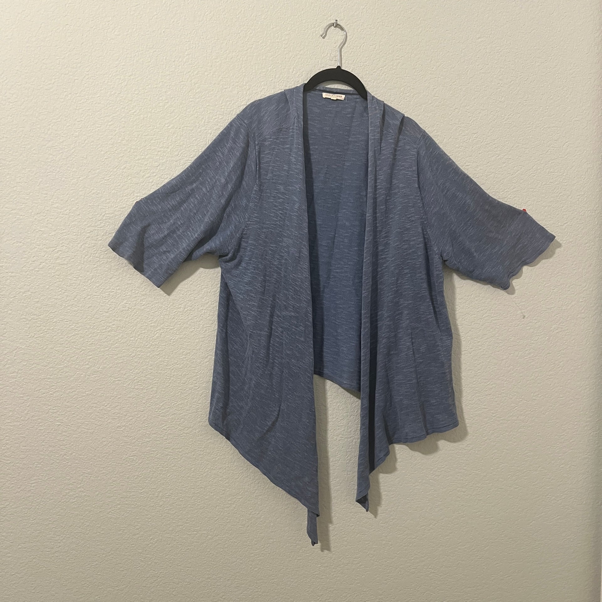 Eileen Fisher Blue Open-Front Cardigan 3/4 Sleeve Periwinkle Blue Size 2X Linen 2