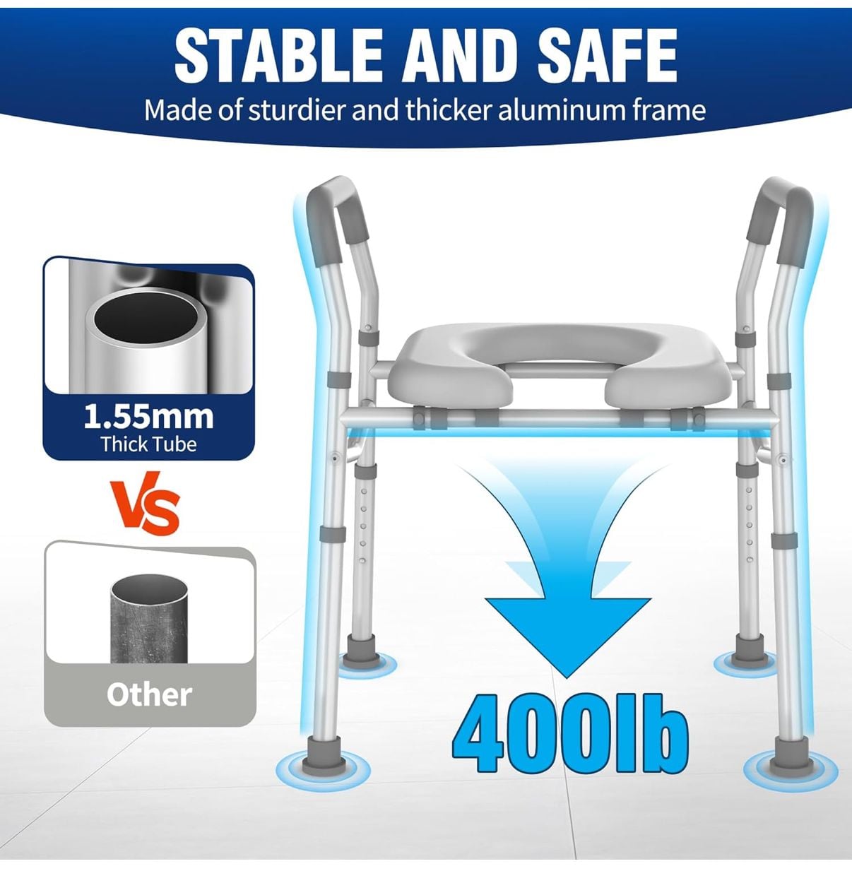 Adjustable Toilet Safety Rail with Backrest 3