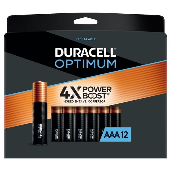 Duracell Optimum AAA Batteries - 12 Pack Alkaline Battery With Resealable Tray