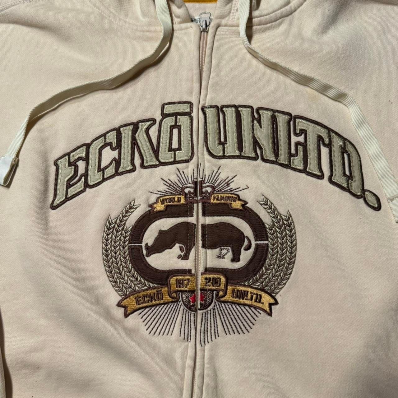 Ecko Unltd.biege zip up hoodie with embroidered logo and spellout X-large
3