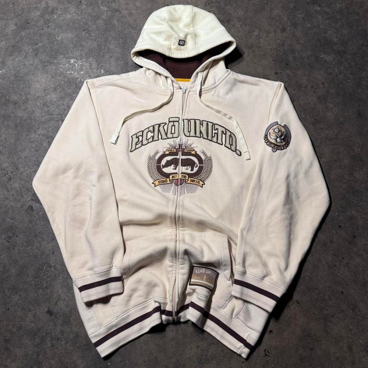 Ecko Unltd.biege zip up hoodie with embroidered logo and spellout X-large
2