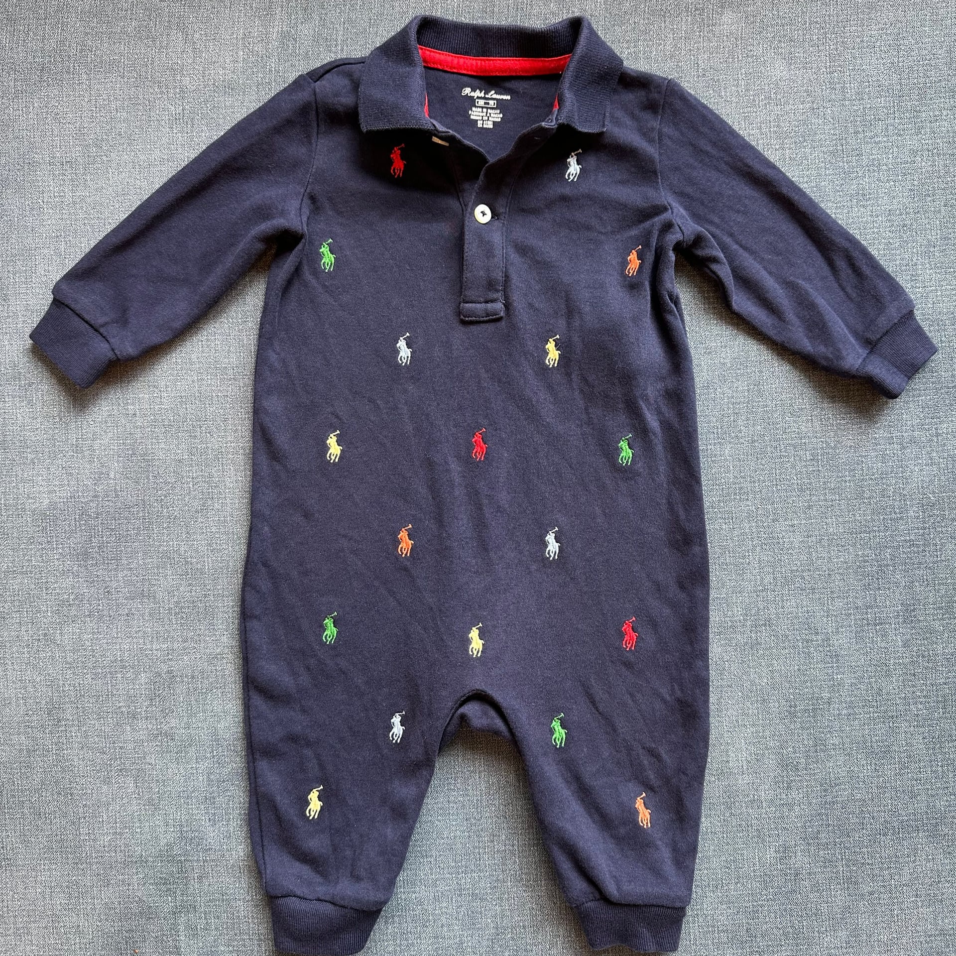 Polo Ralph Lauren Baby Boys Pony Cotton Coverall 6M Navy Embroidered Logo Romper 1