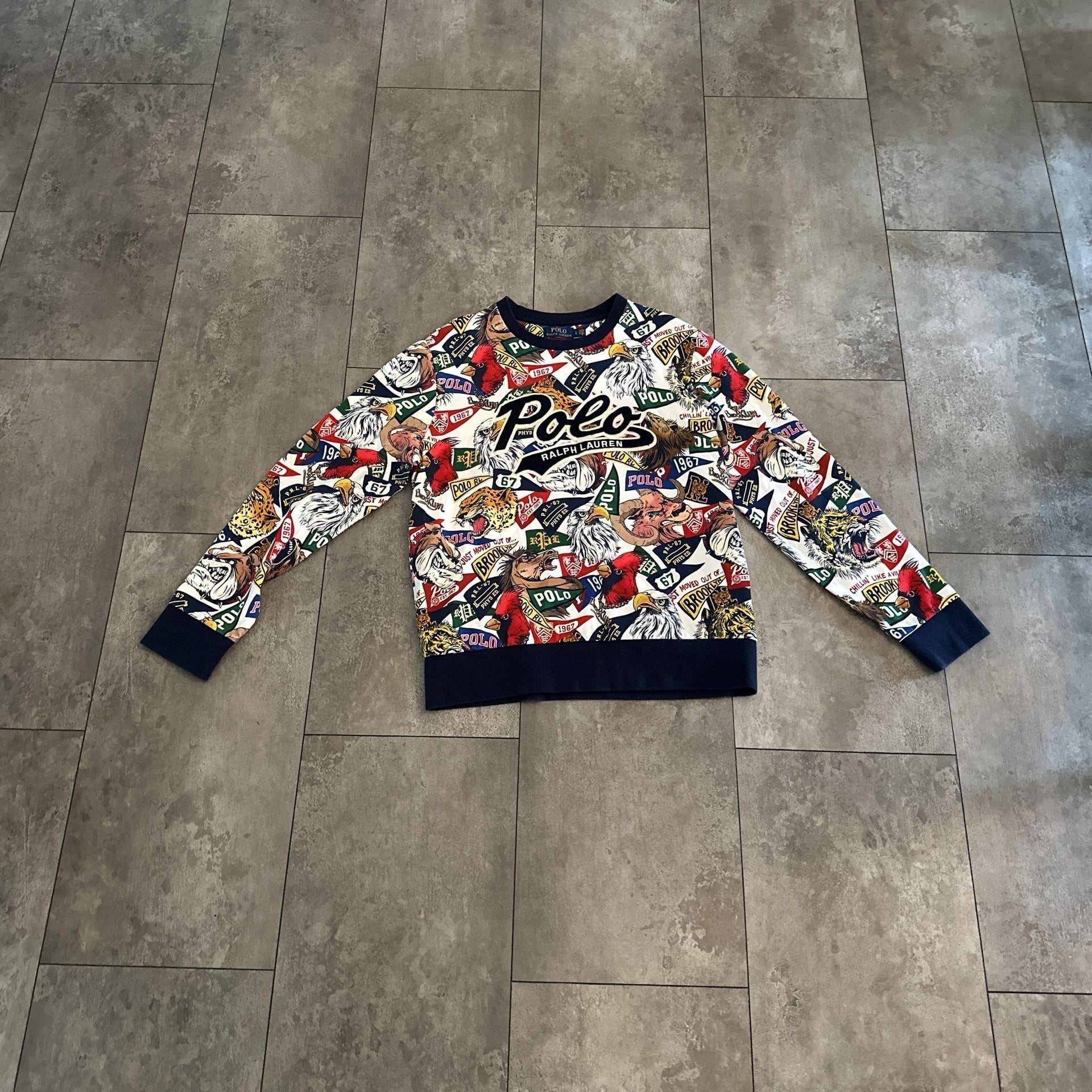 Polo Ralph Lauren Mens L Sweatshirt Double Knit Graphic Animals Brooklyn 1