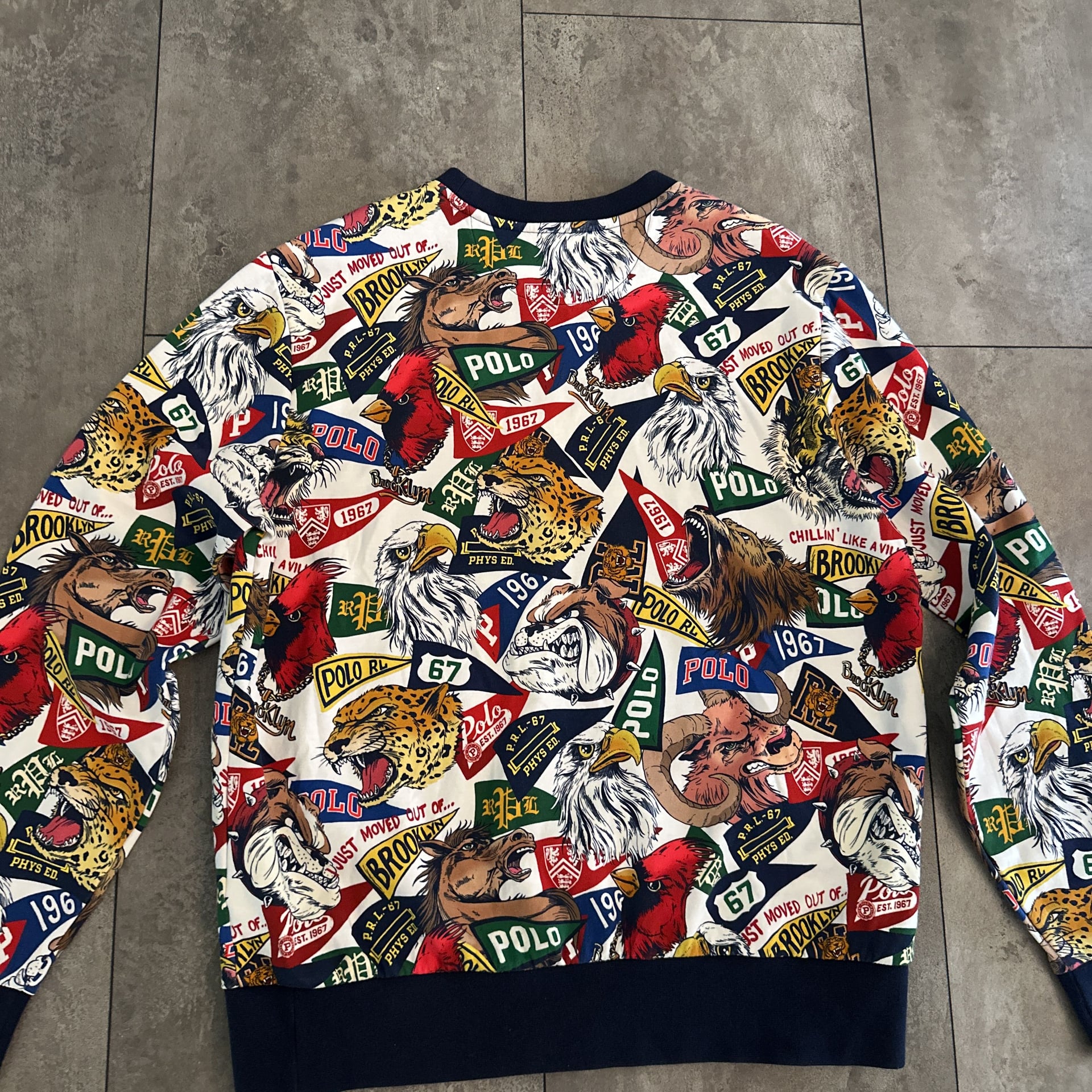 Polo Ralph Lauren Mens L Sweatshirt Double Knit Graphic Animals Brooklyn 5
