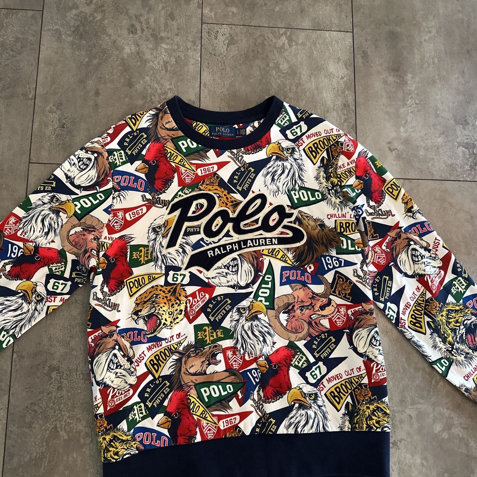 Polo Ralph Lauren Mens L Sweatshirt Double Knit Graphic Animals Brooklyn 2