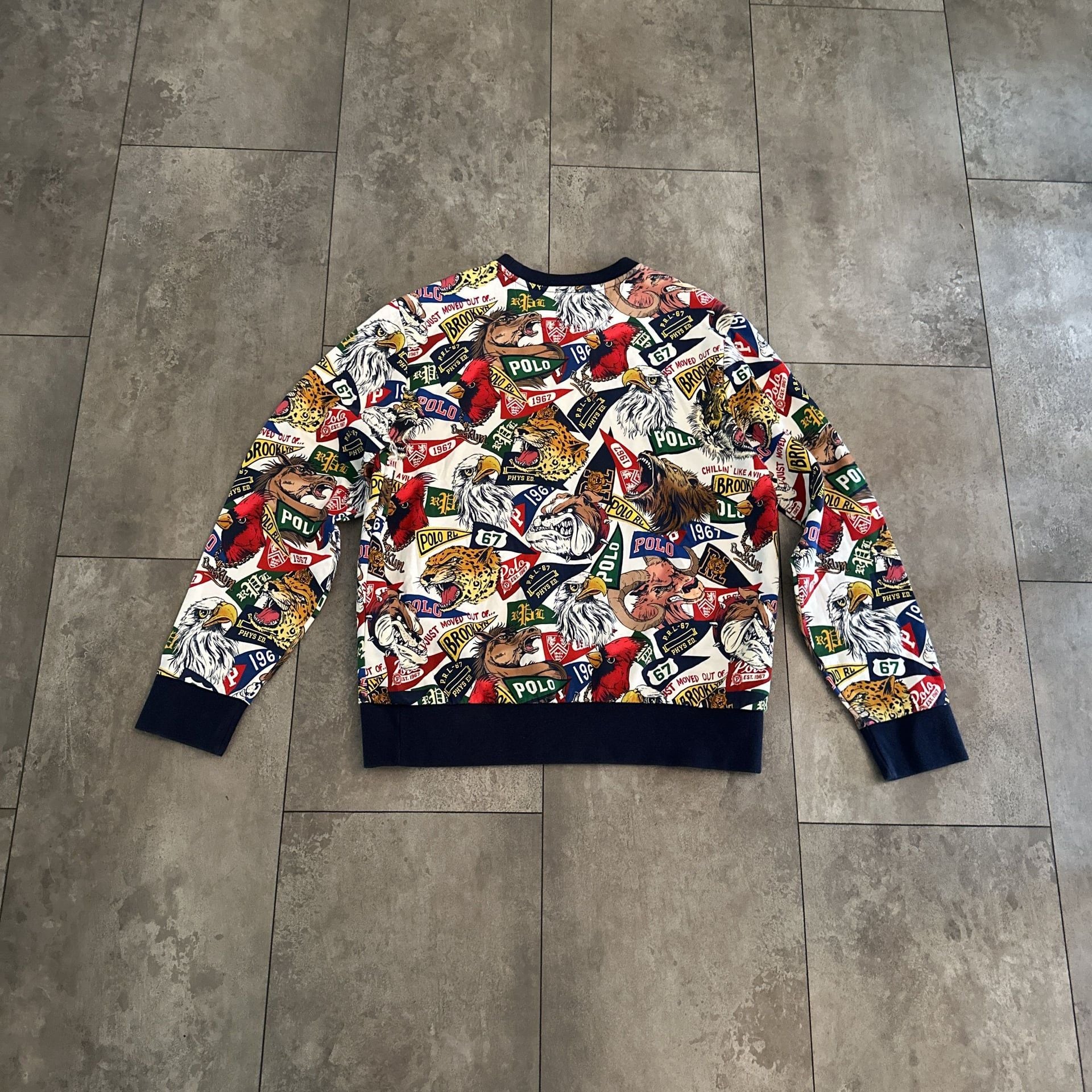 Polo Ralph Lauren Mens L Sweatshirt Double Knit Graphic Animals Brooklyn 4