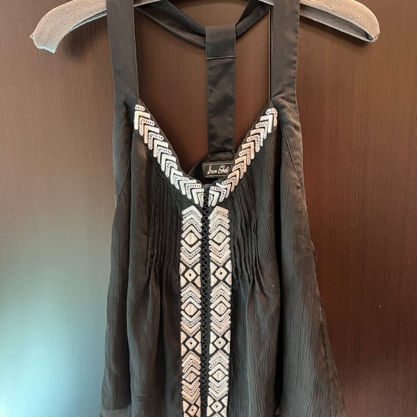 Sam Edelman Black White Embroided Blouse, Size M