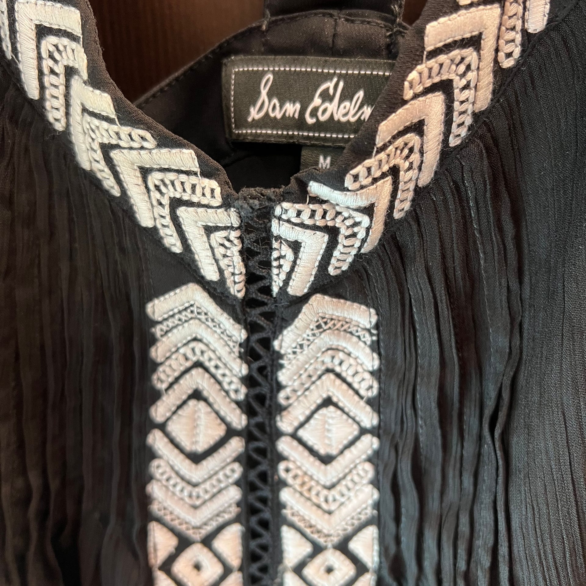 Sam Edelman Black White Embroided Blouse, Size M 4