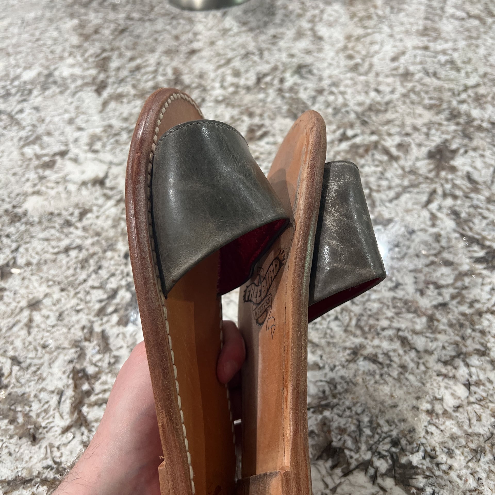 Freebird Women's Leather Golden Slip On Sandals Size 11 Brown Grey 7