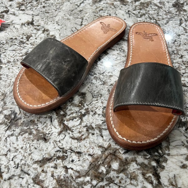Freebird Women's Leather Golden Slip On Sandals Size 11 Brown Grey
