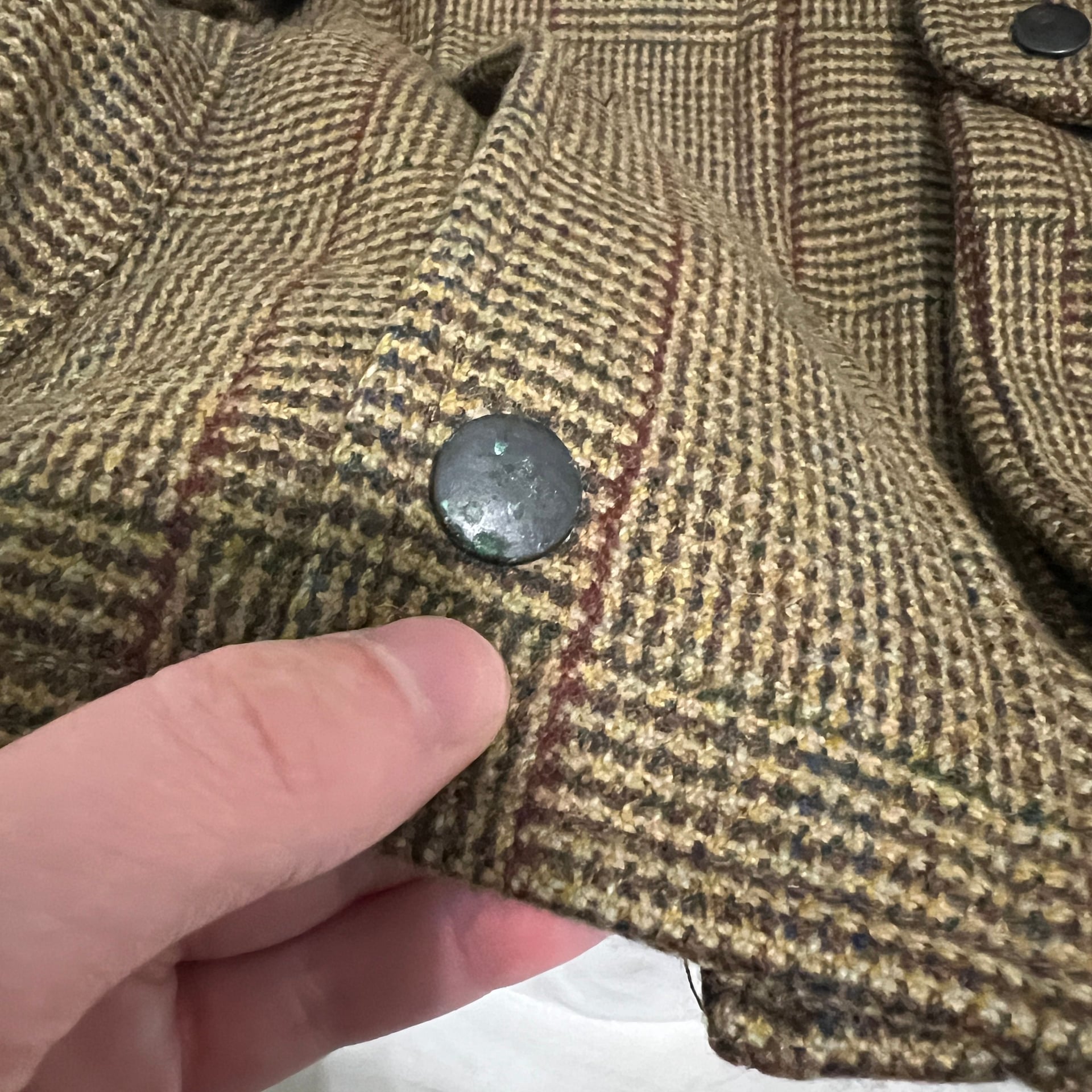 Hackett London Derby Tweed Men's Brown Green Plaid Wool Coat Size 44 / US XL 4