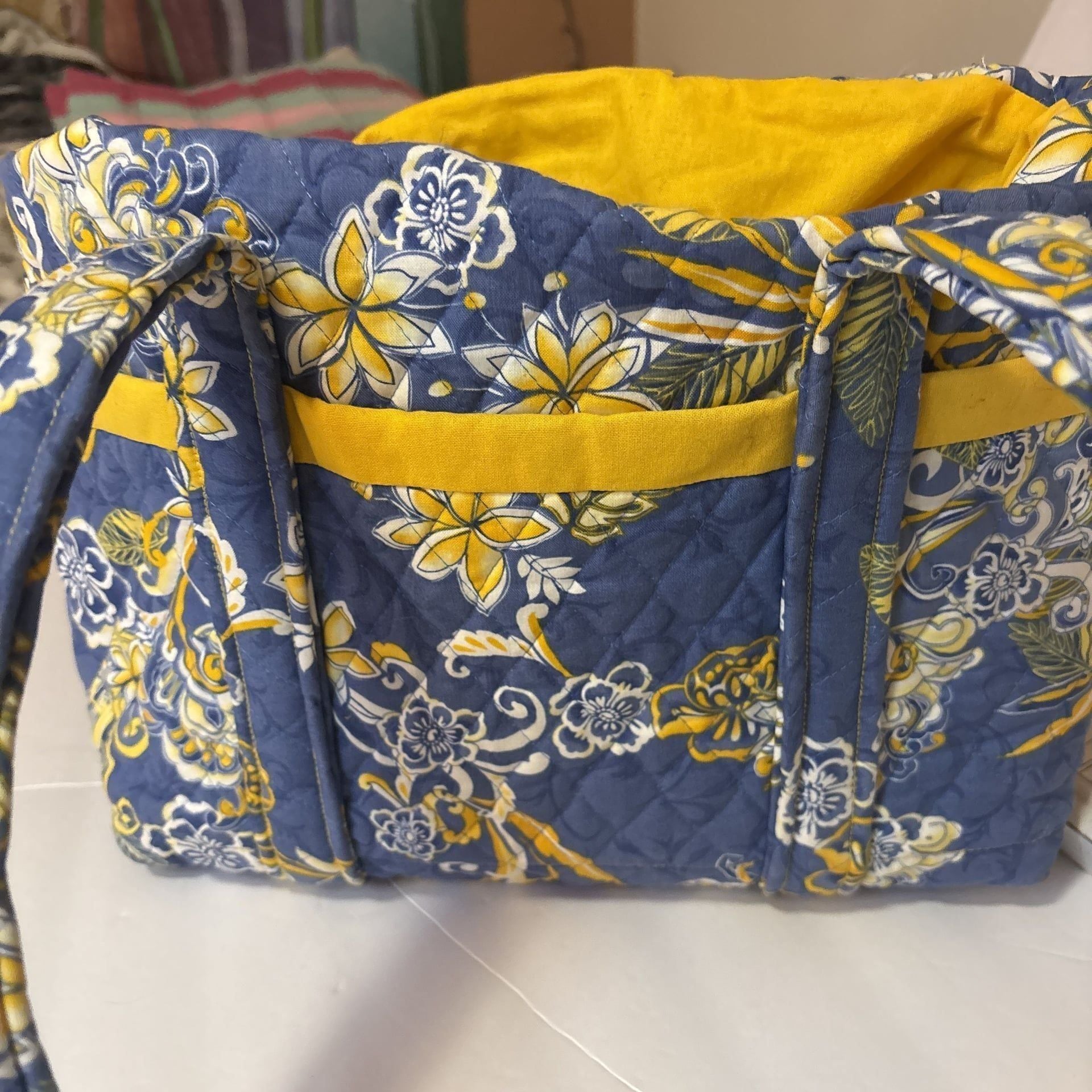 Vera Bradley Ellie Blue Retired Floral Quilted Shoulder Bag Tote 3