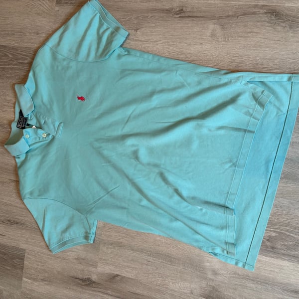 Polo Ralph Lauren Mens Vintage Polo Shirt Aqua Blue Medium Slim Fit Cotton Pique