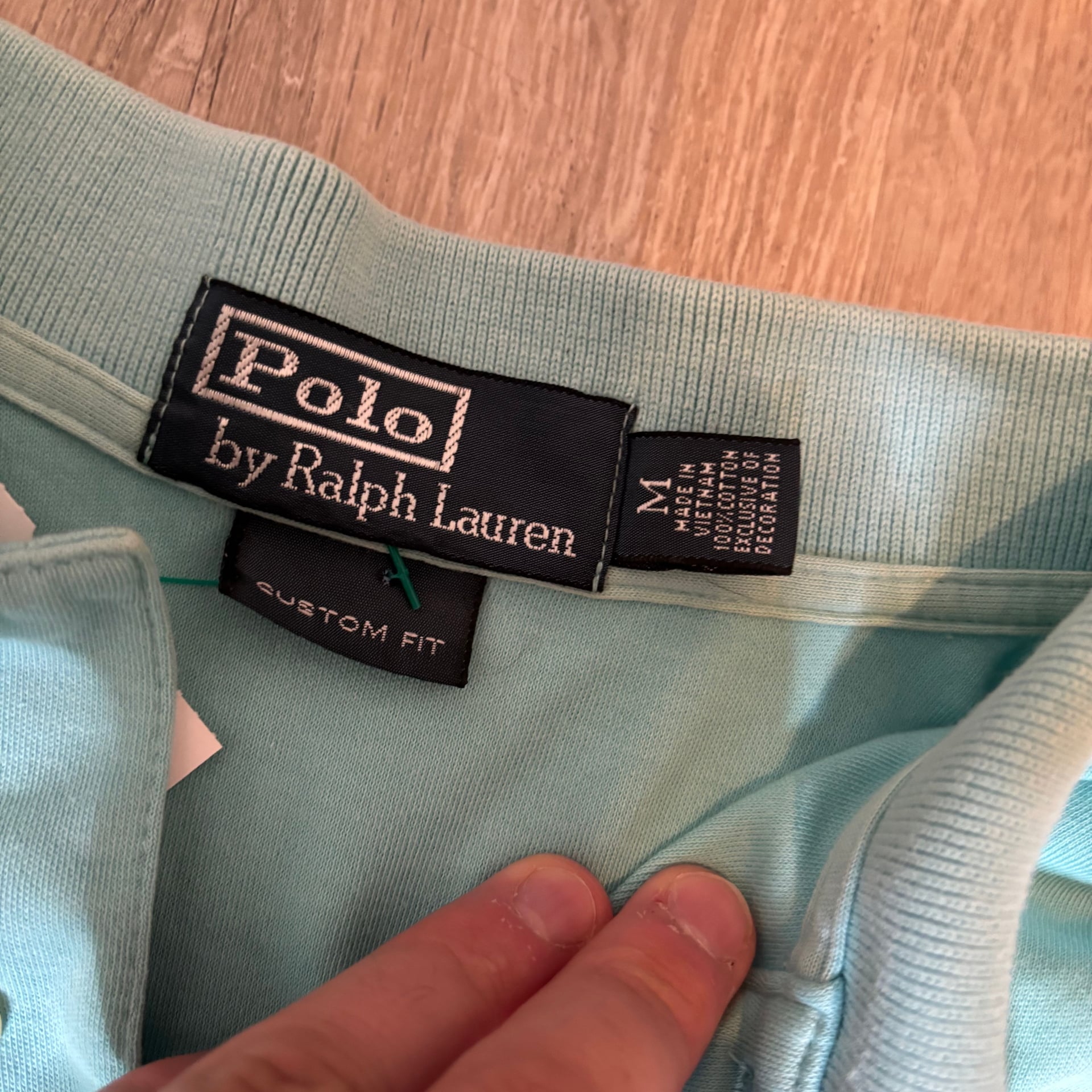 Polo Ralph Lauren Mens Vintage Polo Shirt Aqua Blue Medium Slim Fit Cotton Pique 3