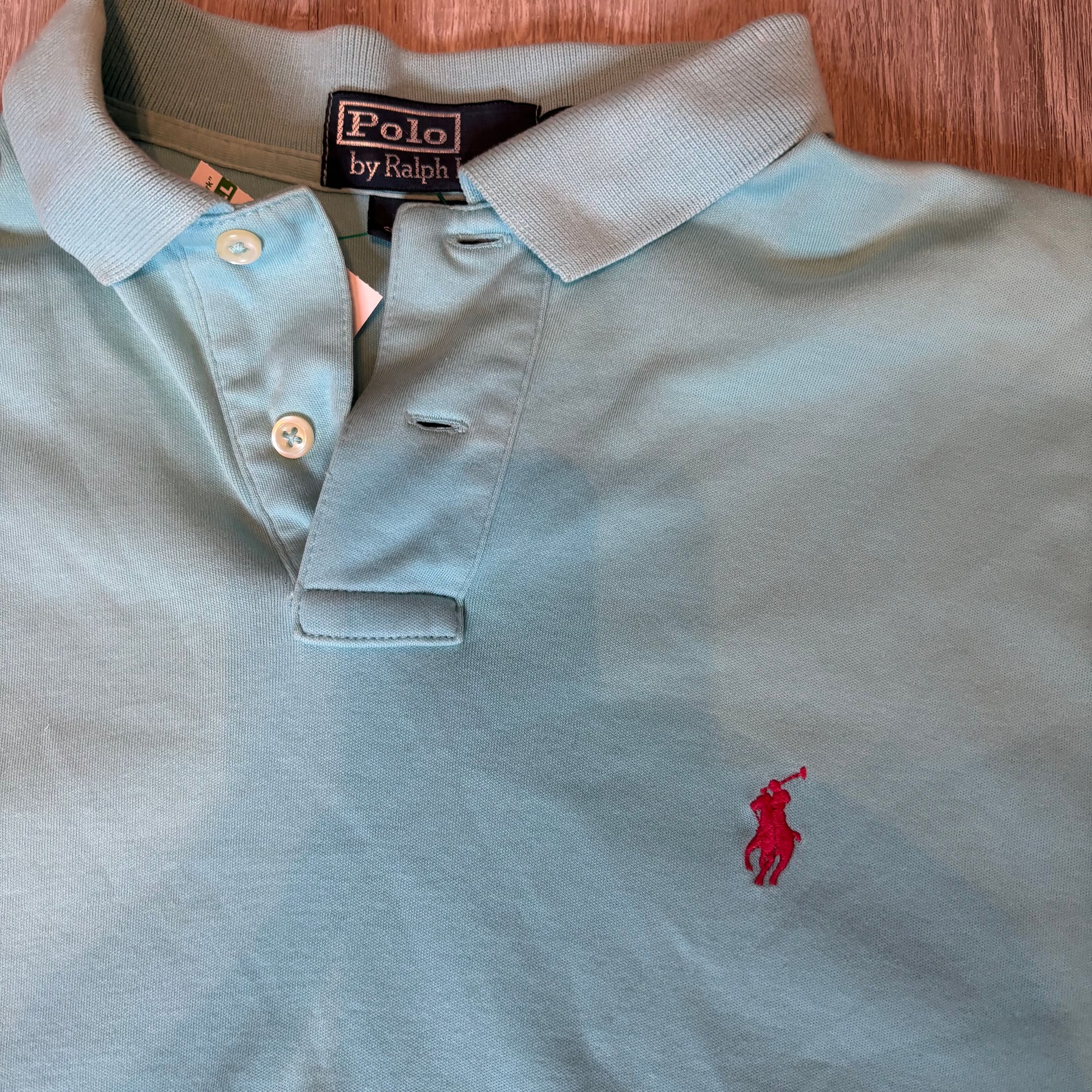 Polo Ralph Lauren Mens Vintage Polo Shirt Aqua Blue Medium Slim Fit Cotton Pique 2