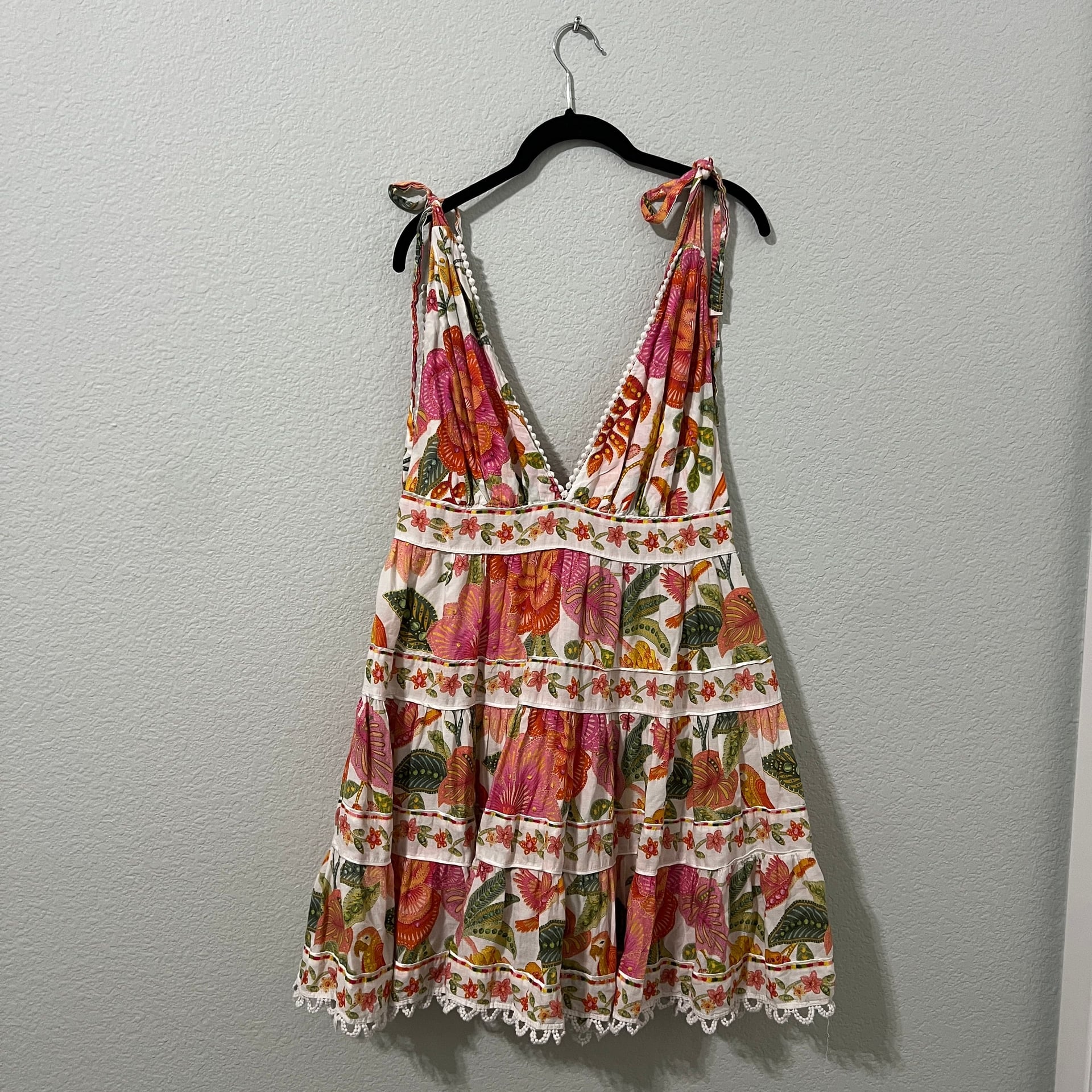 Farm Rio Bloom Tie Strap Mini Dress Size Large Tropical Floral 4