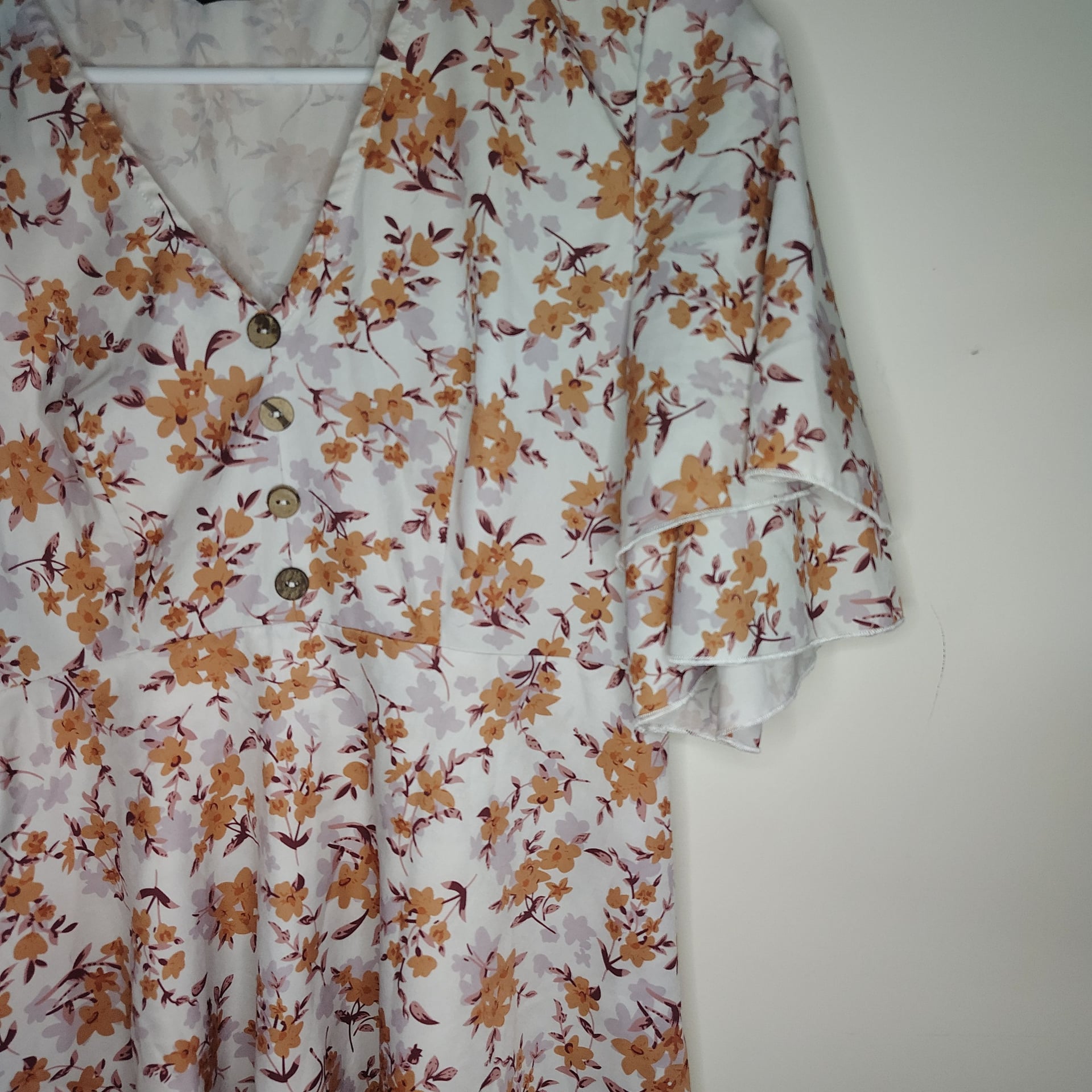Floral V-Neck Button-Up Dress with Flared Sleeves 2