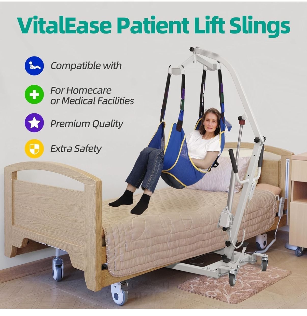 VitalEase Bedridden Patient Sling Turning Devices Bedroll Pillows Elderly Large 6