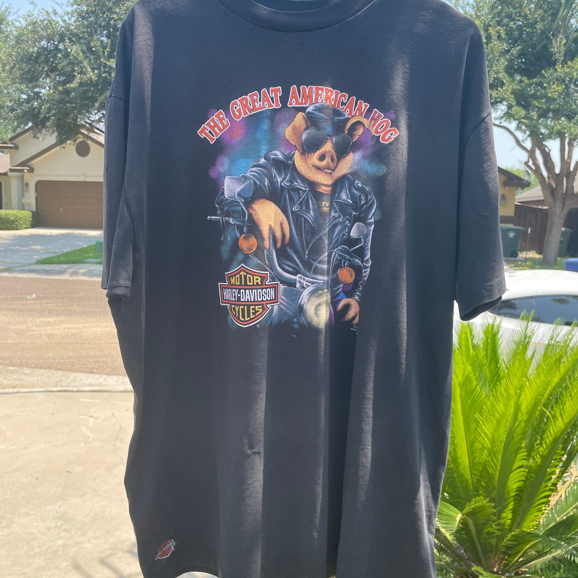 Vintage 1991 Harley Davidson The Great American Hog T shirt size XL 3-D Emblem 1