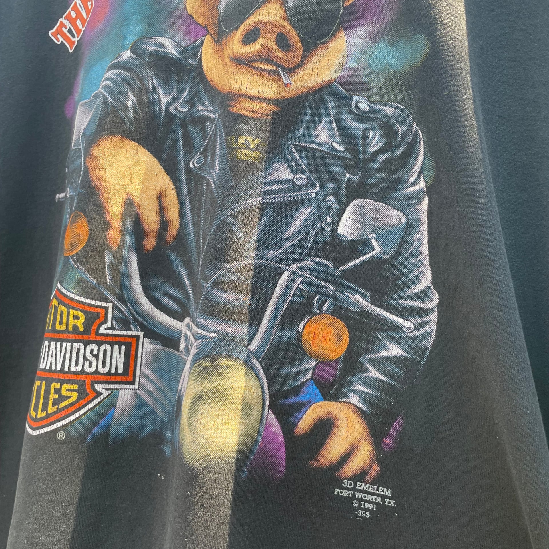 Vintage 1991 Harley Davidson The Great American Hog T shirt size XL 3-D Emblem 2